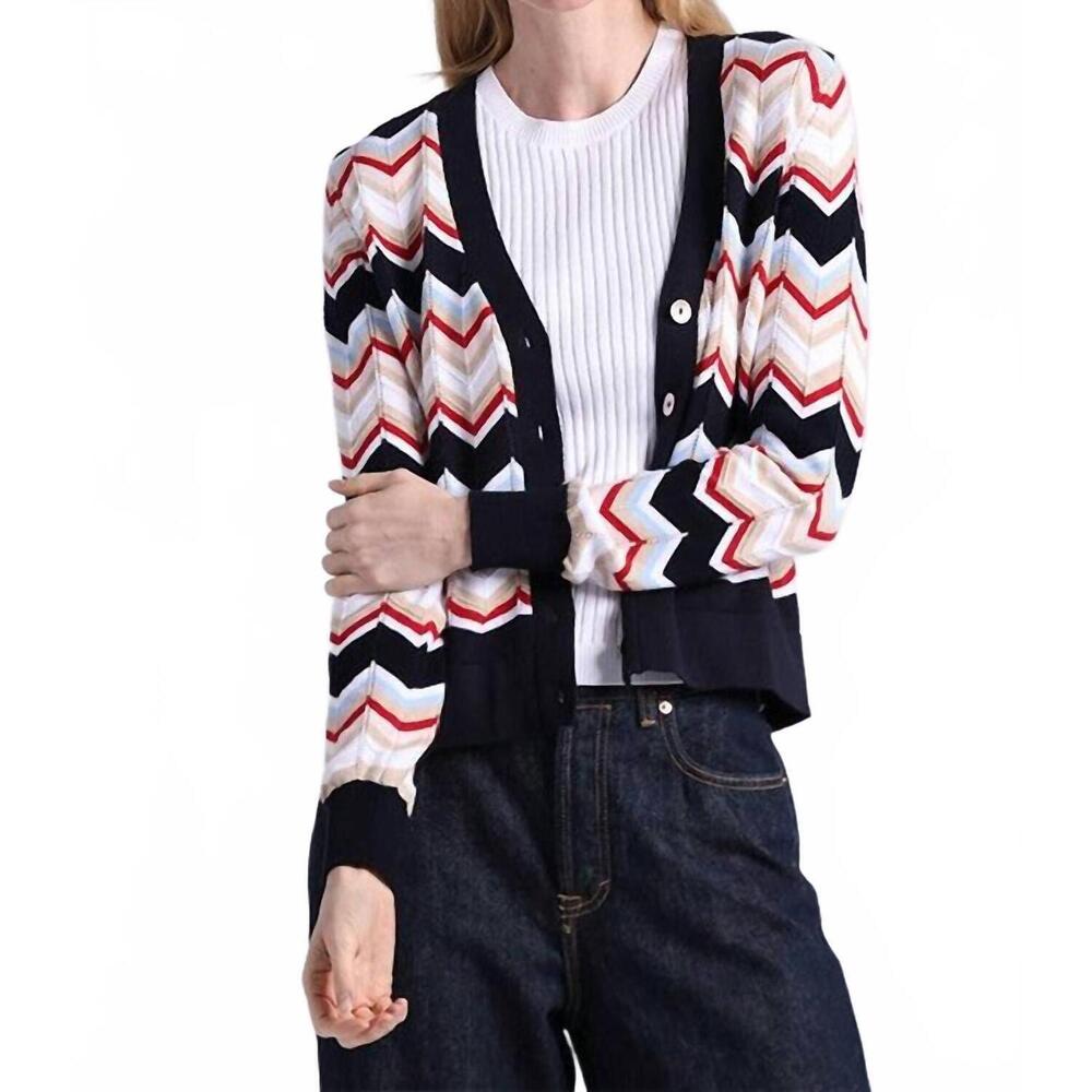 NEW MINNIE ROSE chevron v-neck cardigan in navy combo